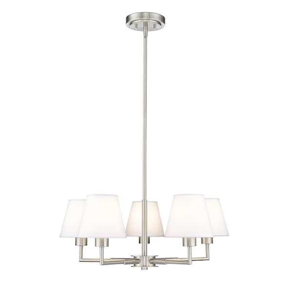Z-Lite Leila Chandelier, 5-Light, 26 In.W x 10 In.H, Brushed Nickel/White Linen 744-26R-BN - main